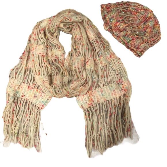 Perry Ellis Multi-Colored Fringe Hat & Scarf Set - Picture 1 of 7